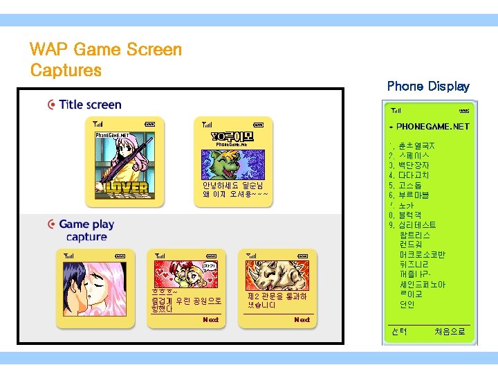 WAP Game Screen Captures Phone Display 
