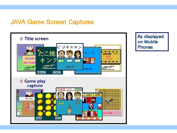 JAVA Game Screen Captures As displayed on Mobile Phones 