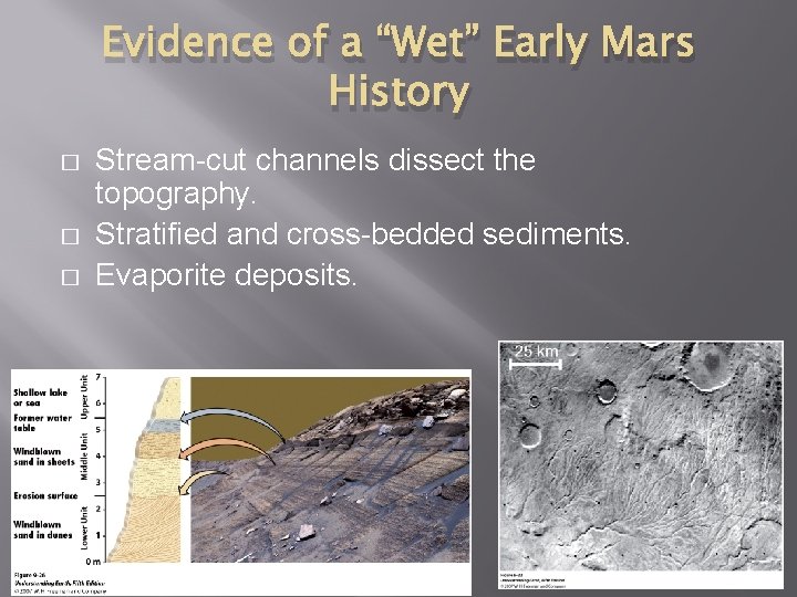 Evidence of a “Wet” Early Mars History � � � Stream-cut channels dissect the