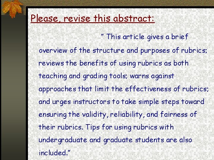 Please, revise this abstract: ” This article gives a brief overview of the structure