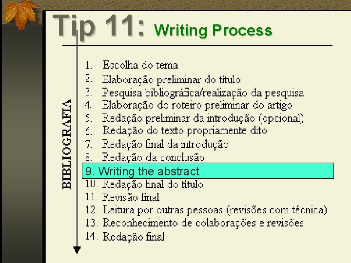 Tip 11: Writing Process 9. Writing the abstract 