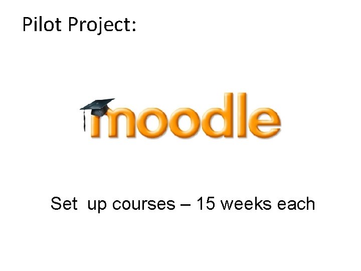 Pilot Project: Set up courses – 15 weeks each 