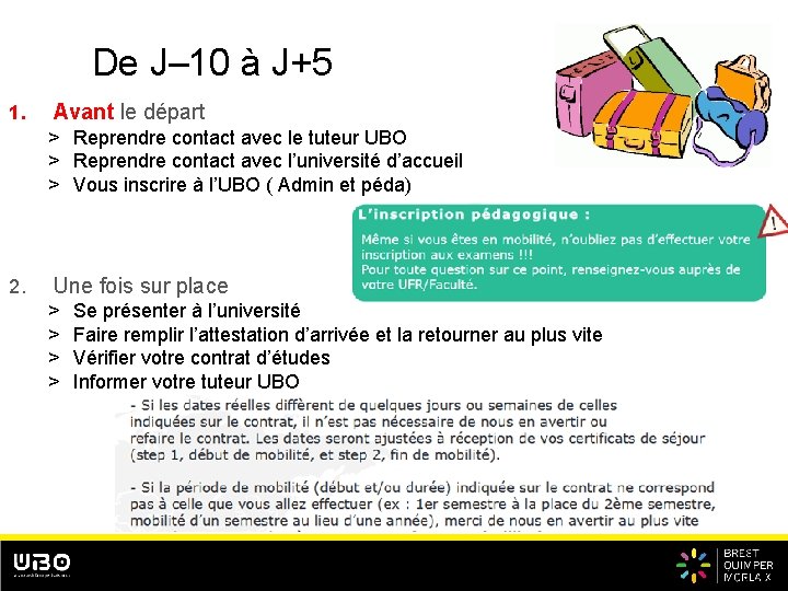 De J– 10 à J+5 1. Avant le départ > Reprendre contact avec le