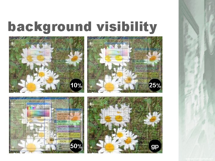 background visibility 10% 25% 50% gp 