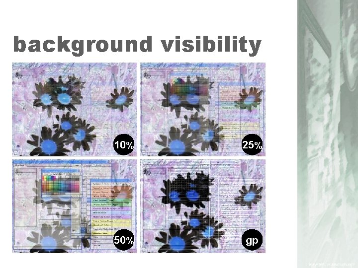 background visibility 10% 25% 50% gp 