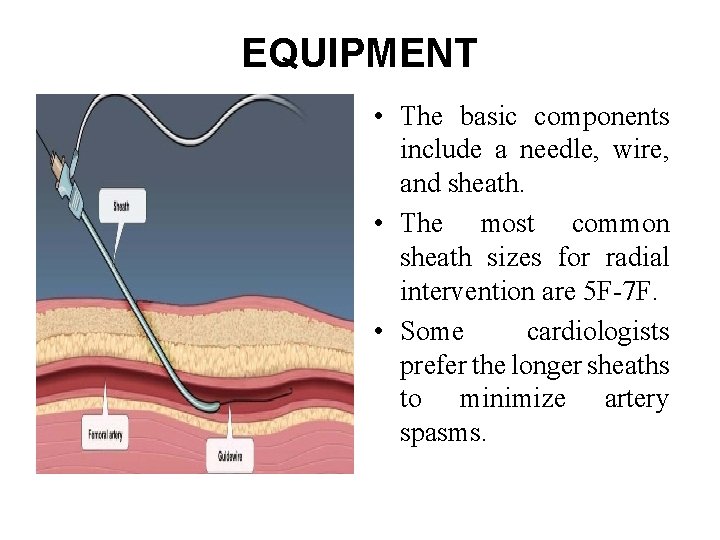 EQUIPMENT • The basic components include a needle, wire, and sheath. • The most EQUIPMENT • The basic components include a needle, wire, and sheath. • The most