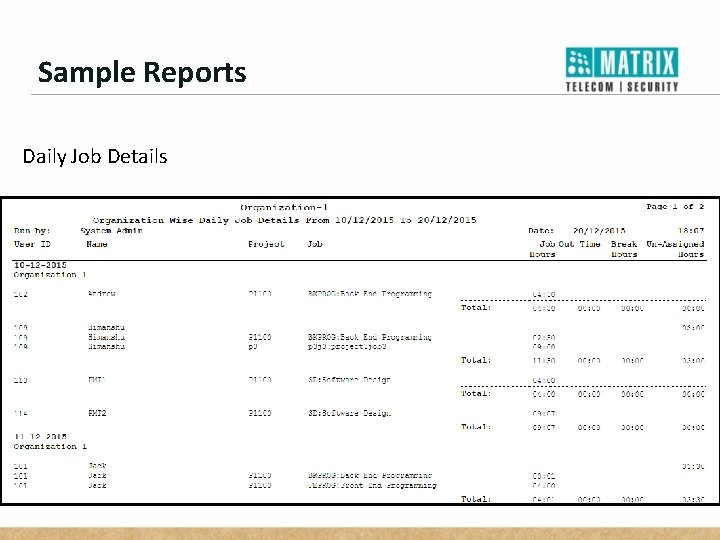 Sample Reports Daily Job Details 