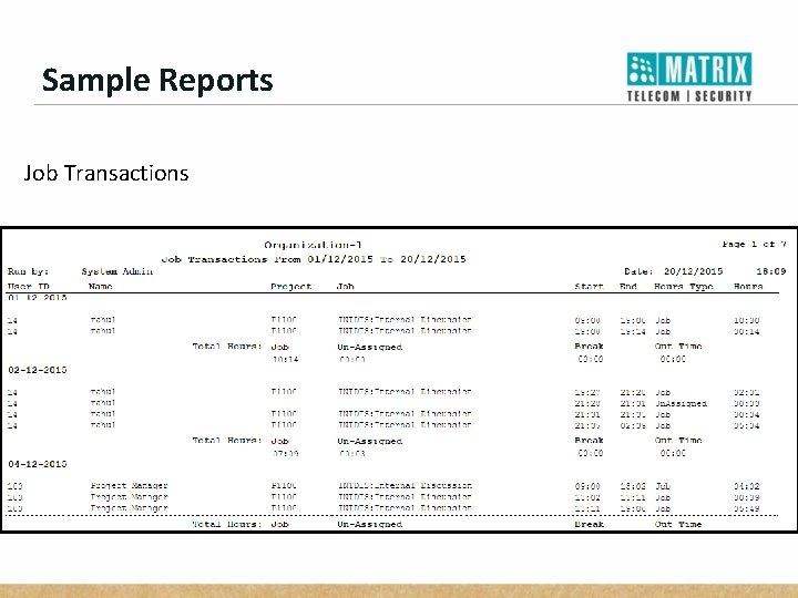 Sample Reports Job Transactions 