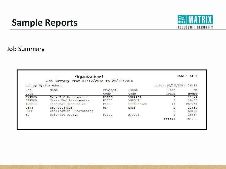 Sample Reports Job Summary 