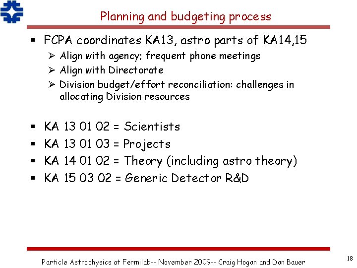 Planning and budgeting process § FCPA coordinates KA 13, astro parts of KA 14,