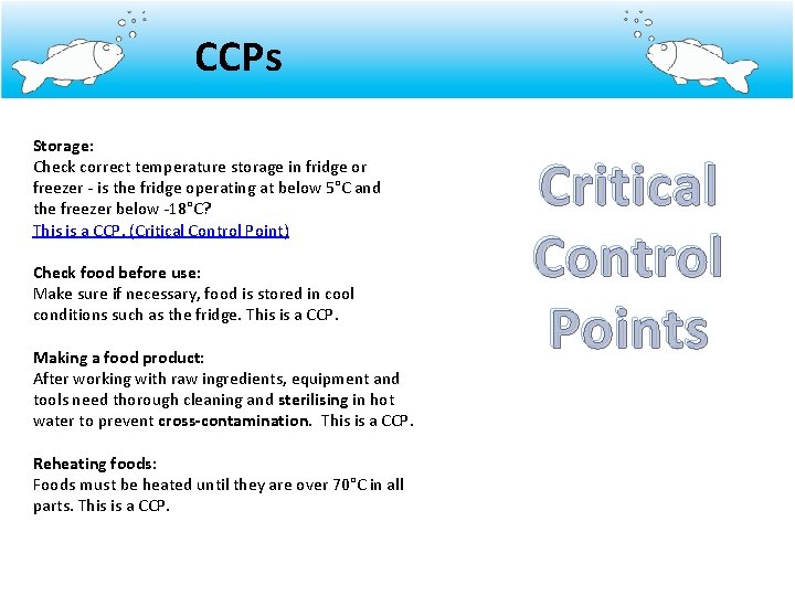CCPs Storage: Check correct temperature storage in fridge or freezer - is the fridge