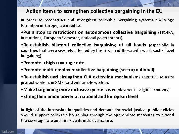 Action items to strengthen collective bargaining in the EU In order to reconstruct and