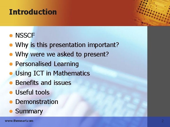Introduction l l l l l NSSCF Why is this presentation important? Why were