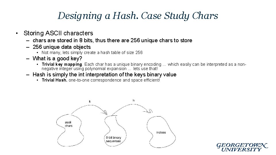 Designing a Hash. Case Study Chars • Storing ASCII characters – chars are stored