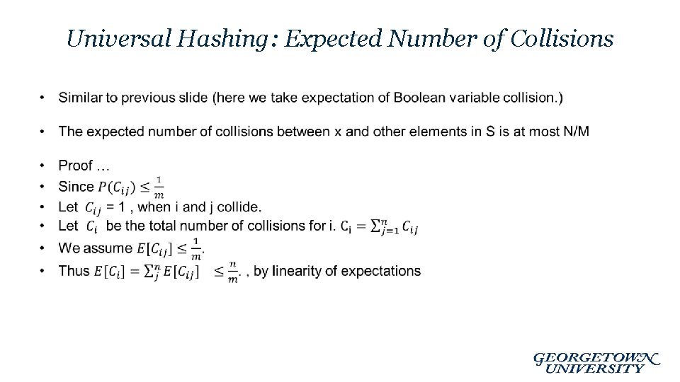 Universal Hashing: Expected Number of Collisions • 