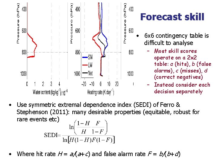 Forecast skill • 6 x 6 contingency table is difficult to analyse – Most