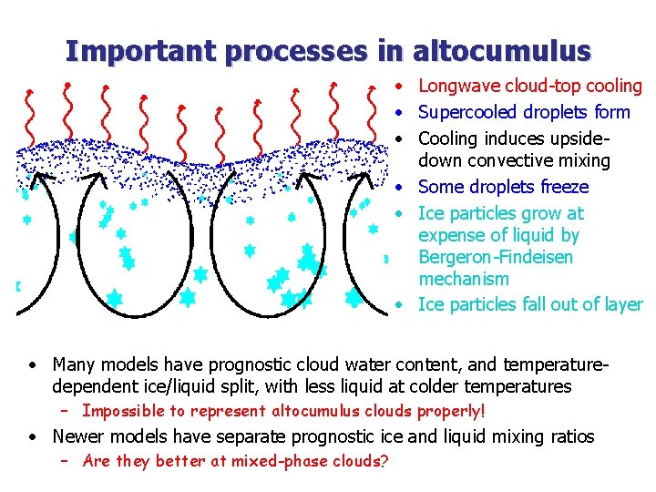 Important processes in altocumulus • Longwave cloud-top cooling • Supercooled droplets form • Cooling