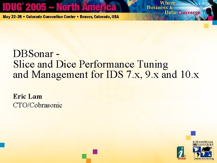 DBSonar Slice and Dice Performance Tuning and Management for IDS 7. x, 9. x