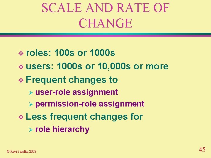 SCALE AND RATE OF CHANGE v roles: 100 s or 1000 s v users: