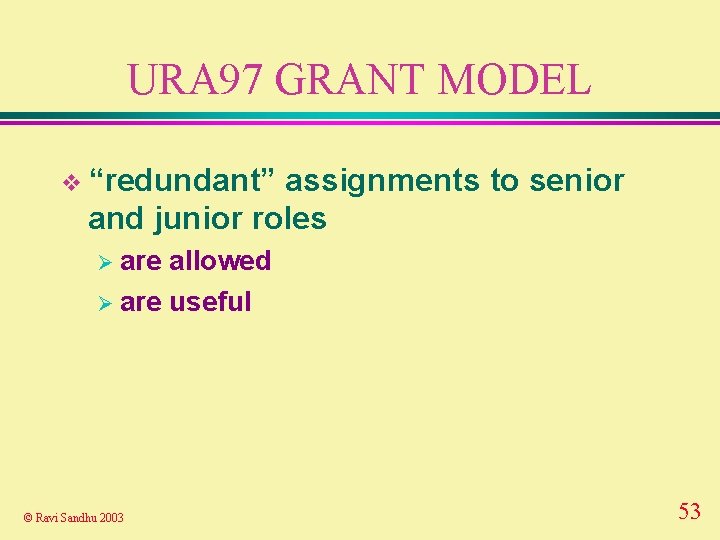 URA 97 GRANT MODEL v “redundant” assignments to senior and junior roles Ø are