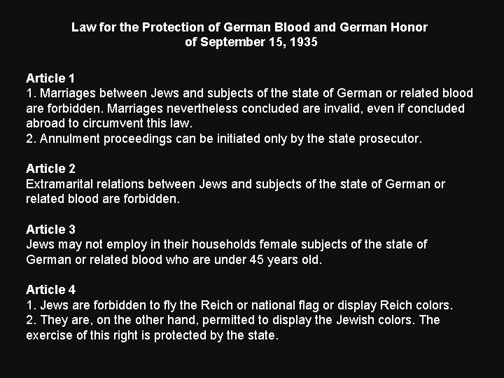 Law for the Protection of German Blood and German Honor of September 15, 1935