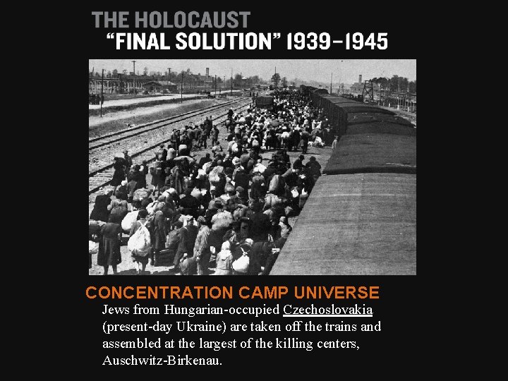 CONCENTRATION CAMP UNIVERSE Jews from Hungarian-occupied Czechoslovakia (present-day Ukraine) are taken off the trains