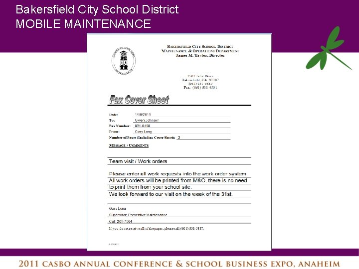 Bakersfield City School District MOBILE MAINTENANCE 