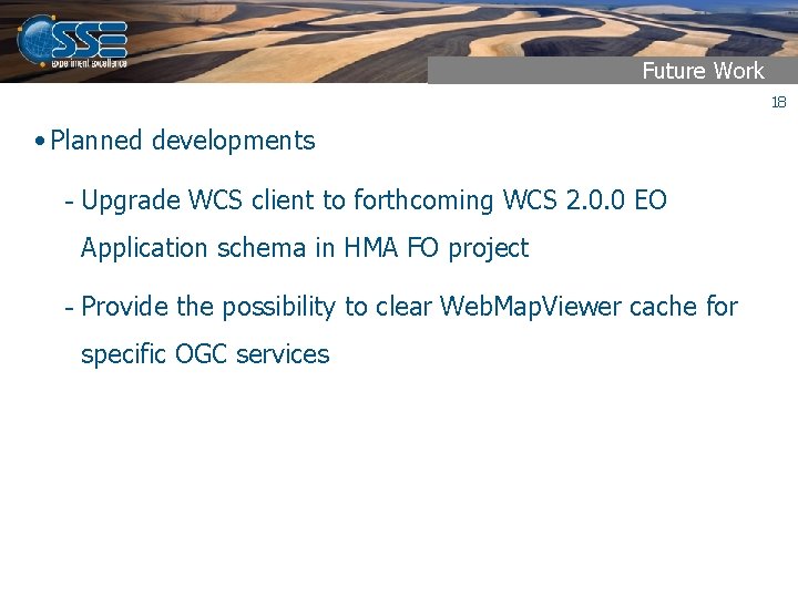 Future Work 18 • Planned developments - Upgrade WCS client to forthcoming WCS 2.