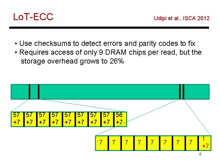 Lo. T-ECC Udipi et al. , ISCA 2012 • Use checksums to detect errors