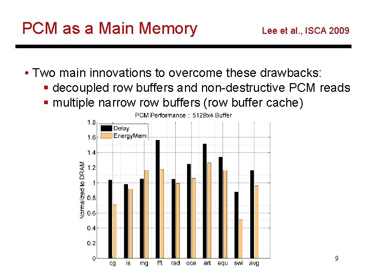 PCM as a Main Memory Lee et al. , ISCA 2009 • Two main