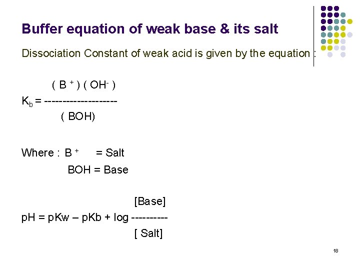 Buffer equation of weak base & its salt Dissociation Constant of weak acid is