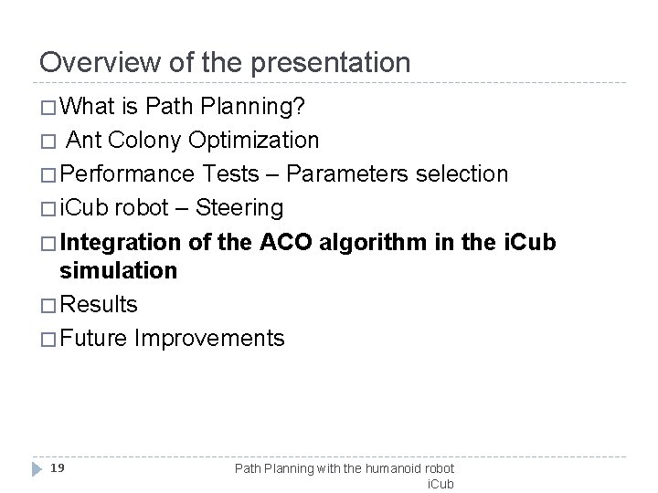 Overview of the presentation � What is Path Planning? � Ant Colony Optimization �