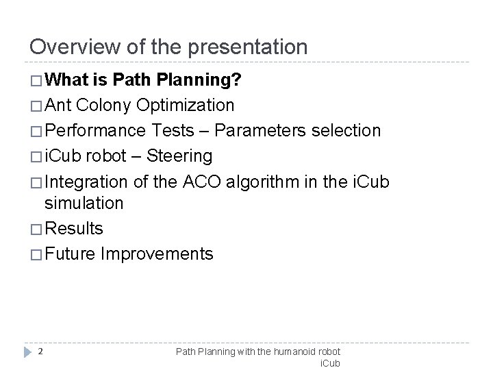 Overview of the presentation � What is Path Planning? � Ant Colony Optimization �