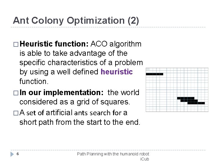 Ant Colony Optimization (2) � Heuristic function: ACO algorithm is able to take advantage