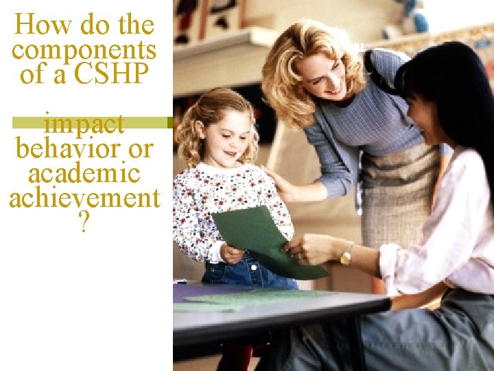 How do the components of a CSHP impact behavior or academic achievement ? 