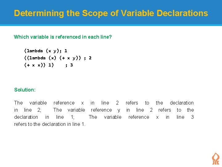 Determining the Scope of Variable Declarations Which variable is referenced in each line? (lambda