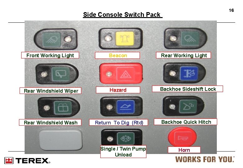 16 Side Console Switch Pack Front Working Light Beacon Rear Working Light Rear Windshield