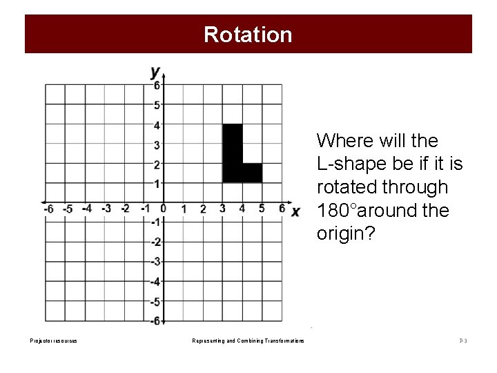 Rotation Where will the L-shape be if it is rotated through 180°around the origin?