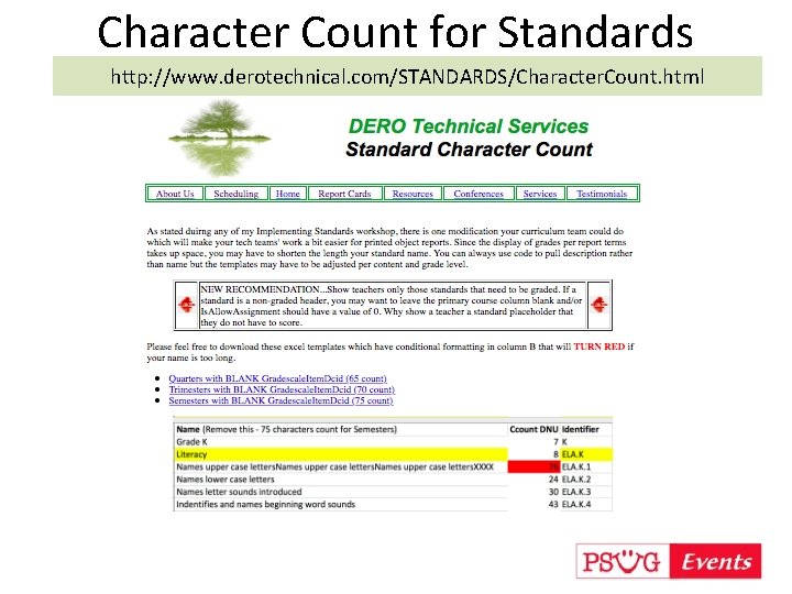 Character Count for Standards http: //www. derotechnical. com/STANDARDS/Character. Count. html 