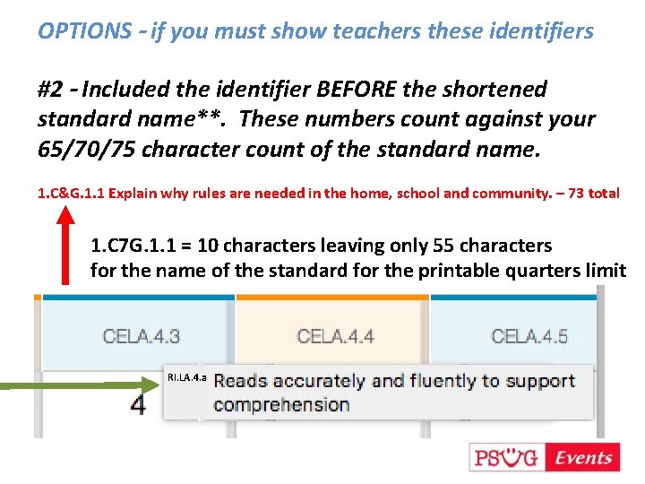 OPTIONS – if you must show teachers these identifiers #2 – Included the identifier
