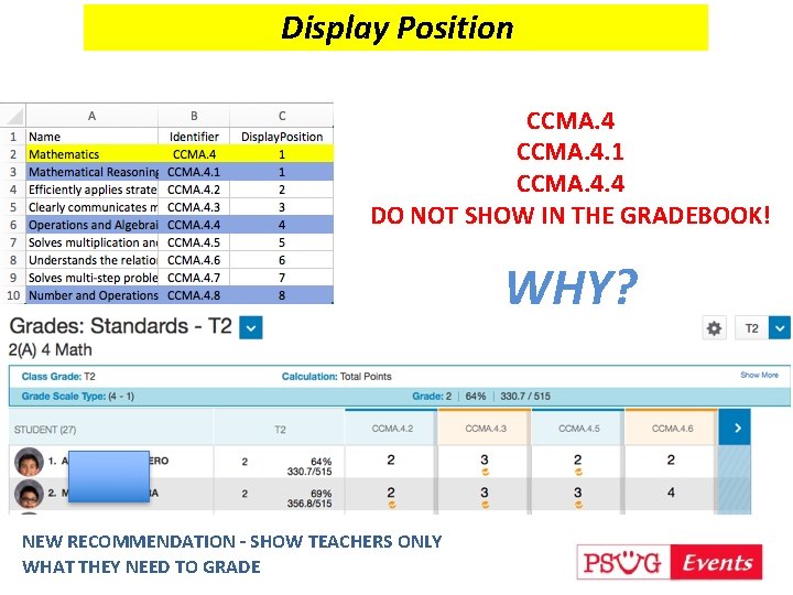 Display Position CCMA. 4. 1 CCMA. 4. 4 DO NOT SHOW IN THE GRADEBOOK!