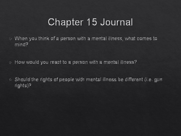 Chapter 15 Journal When you think of a person with a mental illness, what