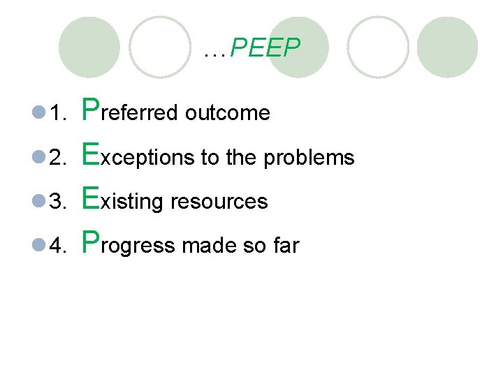 …PEEP l 1. l 2. l 3. l 4. Preferred outcome Exceptions to the