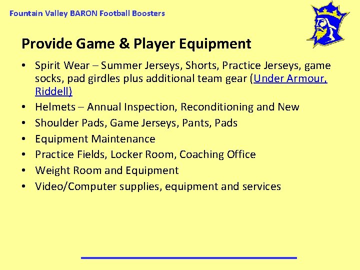 Fountain Valley BARON Football Boosters Provide Game & Player Equipment • Spirit Wear –