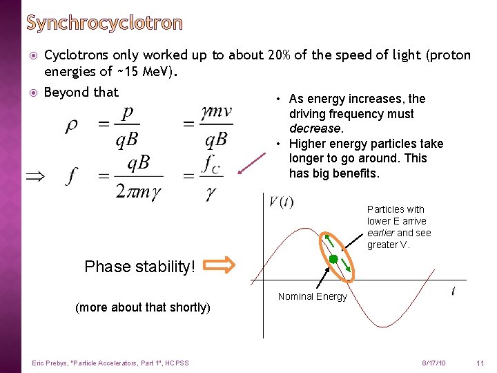  Cyclotrons only worked up to about 20% of the speed of light (proton