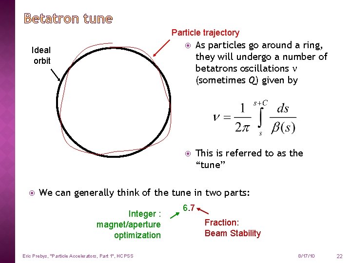 Particle trajectory Ideal orbit As particles go around a ring, they will undergo a