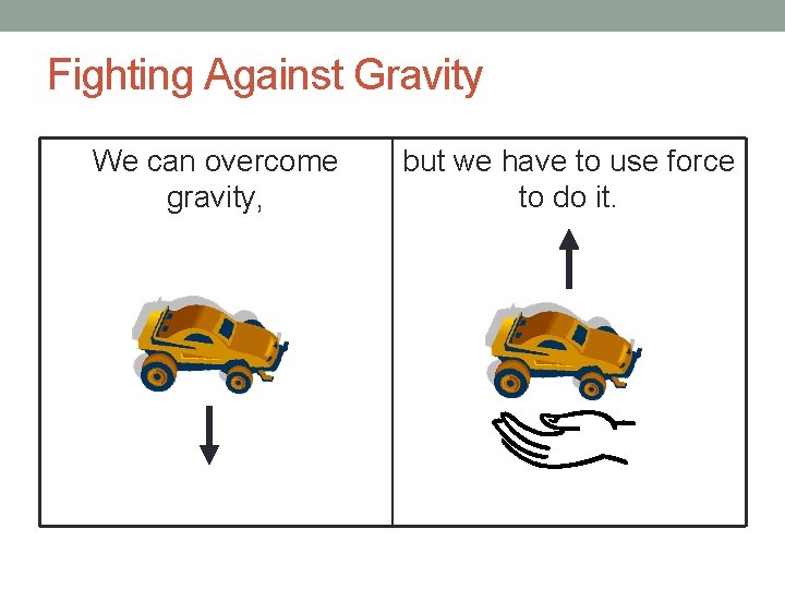 Fighting Against Gravity We can overcome gravity, but we have to use force to