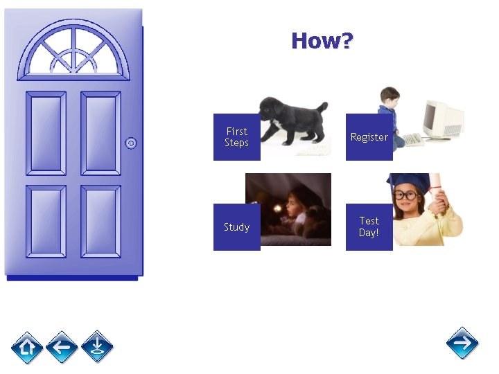 How? First Steps Register Study Test Day! 