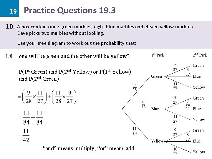19 10. Practice Questions 19. 3 A box contains nine green marbles, eight blue