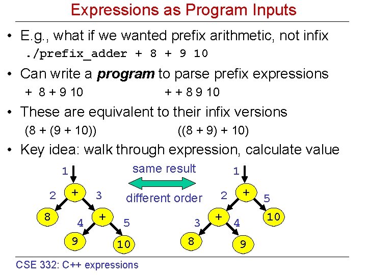 Expressions as Program Inputs • E. g. , what if we wanted prefix arithmetic,